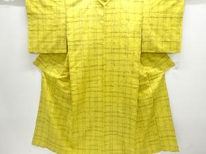 アンティーク　格子織り出し手織り紬着物